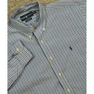 Polo Ralph Lauren Shirt Men 16.5‎ 34/35 (Large) Blue White Striped Classic Fit